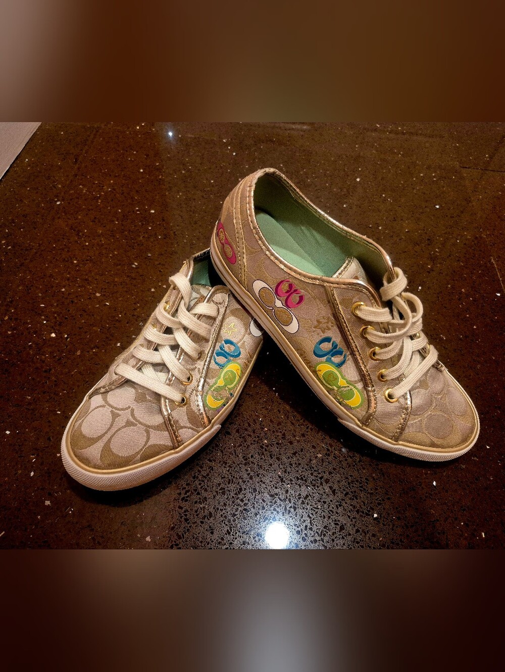 Coach Tan Signature Canvas Sneakers with Multicolor Logo Accents